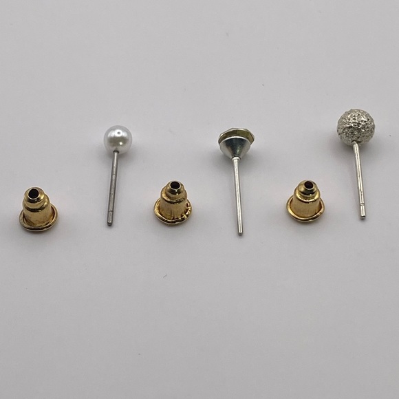 NWOT never worn set of 3 pairs of earrings small faux pearl silver ball crystal - Picture 3 of 3